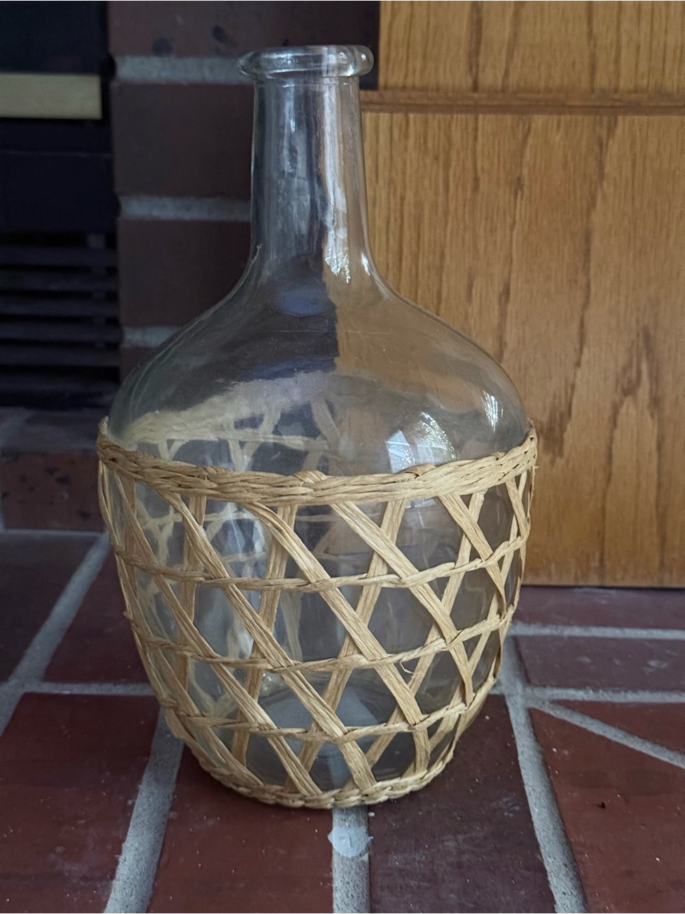 Glass Bottle Vase with Woven Raffia Accent - Clear